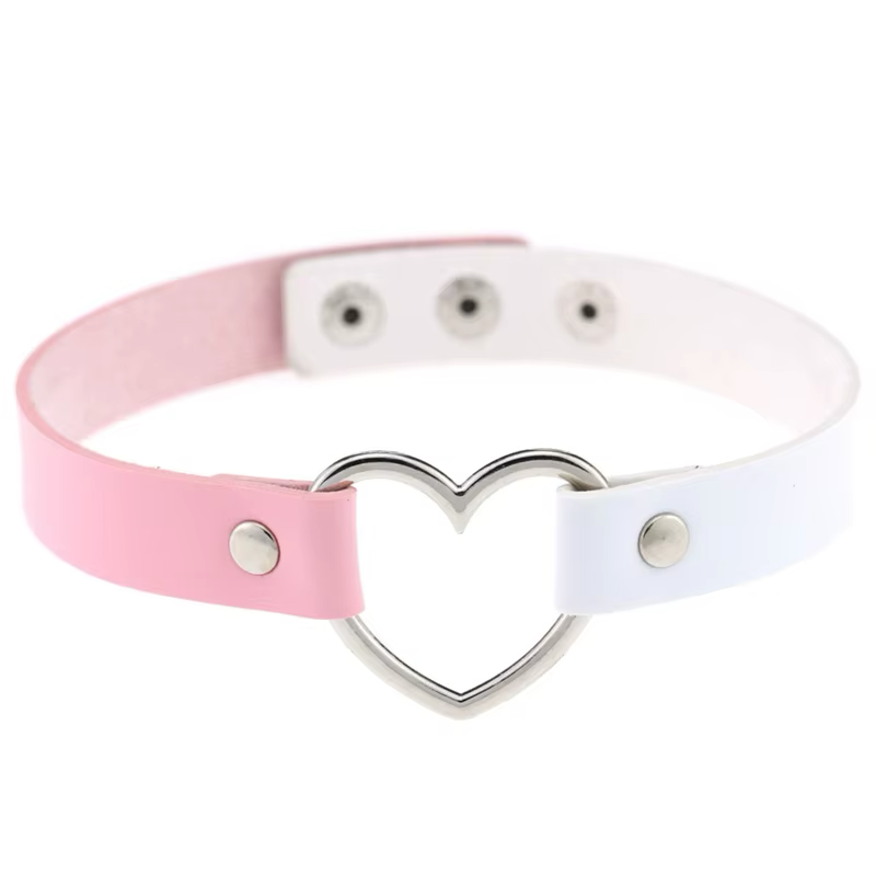 Chocker Corazón Bicolor Rosado-Blanco