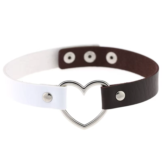 Chocker Corazón Bicolor Blanco-Café