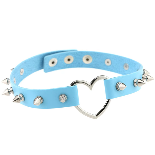 Chocker Corazón con Púas Color Celeste