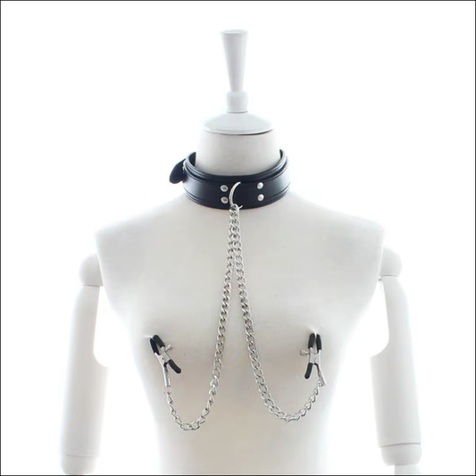 Collar de Cuero con Pinzas Negro/Rosado/Rojo