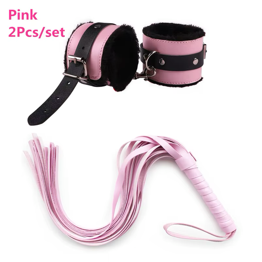 Kit 2pcs Látigo y Esposas Rosadas
