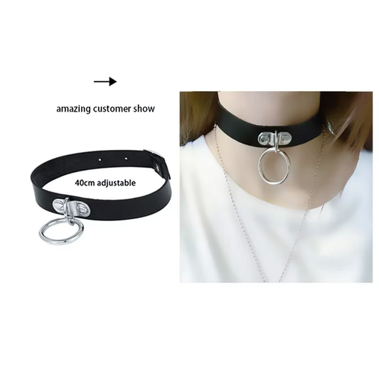 Chocker Argolla Colgante Negro/Rosado